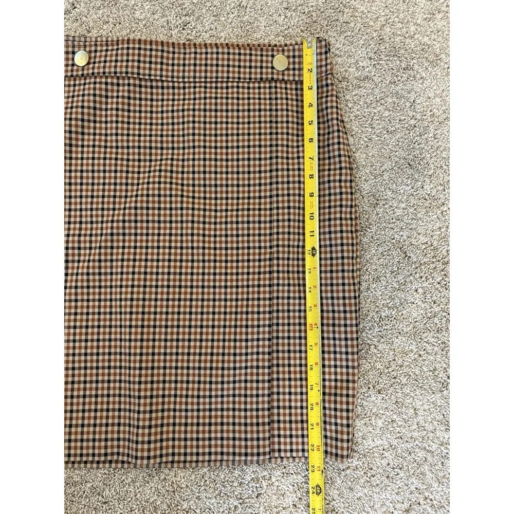 Ann Taylor‎ Factory Brown Plaid Straight Pencil Faux Wrap Skirt 8 Classic Career